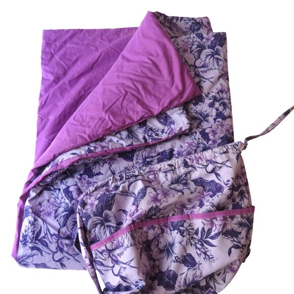 Handmade Reversible Hawaiian Quilt Beach Picnic Blanket Carrying Case Purple - Picture 7 of 15